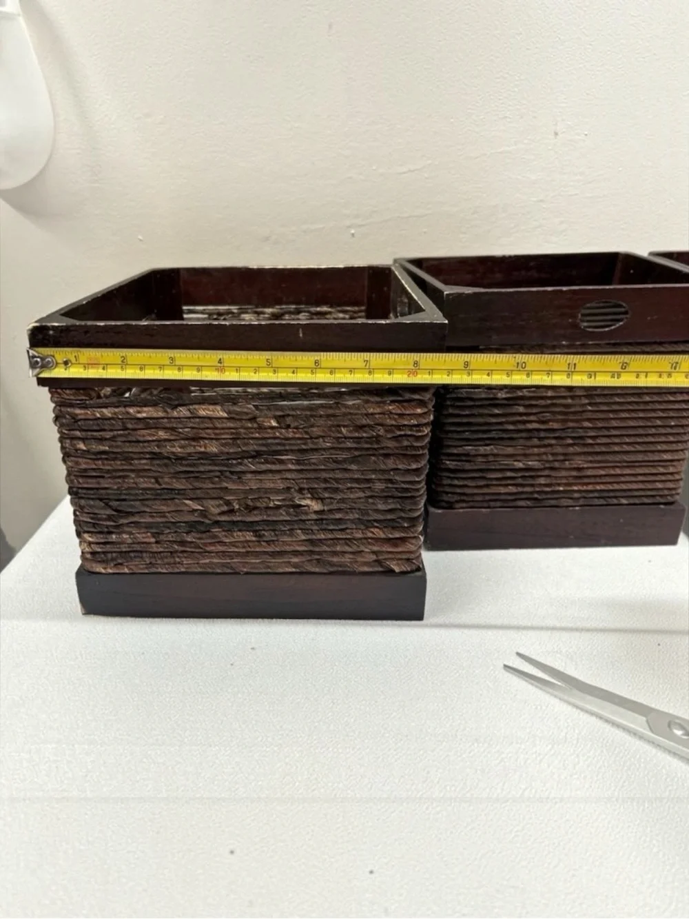 Vintage Set 2 Wood Storage Crates Woven Twine Baskets Rustic Farmhouse Decor
